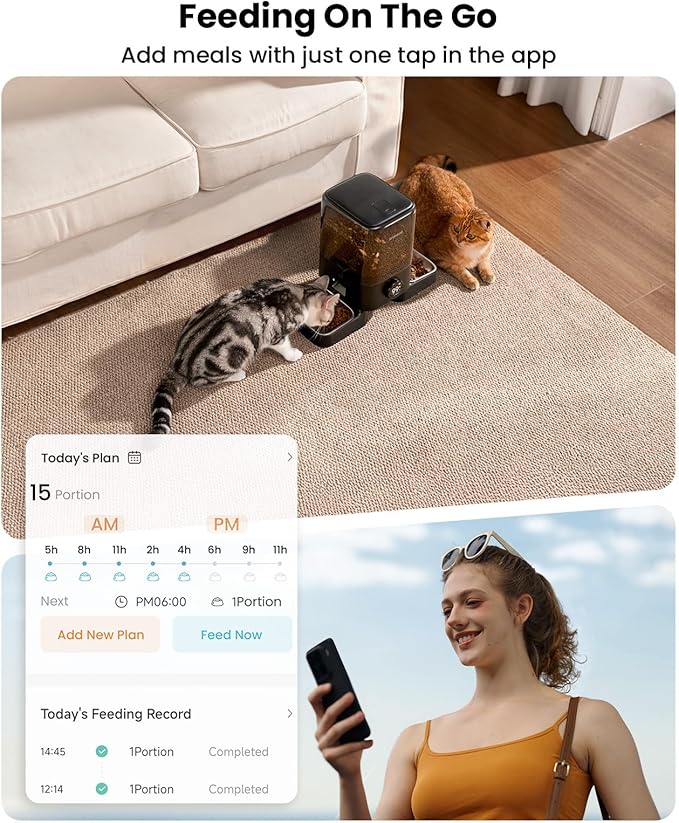 oneisall Cordless WiFi Automatic Cat Feeders 2 Cat, Rechargeable 100-Day Battery Operated Timed Cats Feeder, 20 Cups/5L Cats Food Dispenser Automatic for Large Kibble, Smart App Control.
