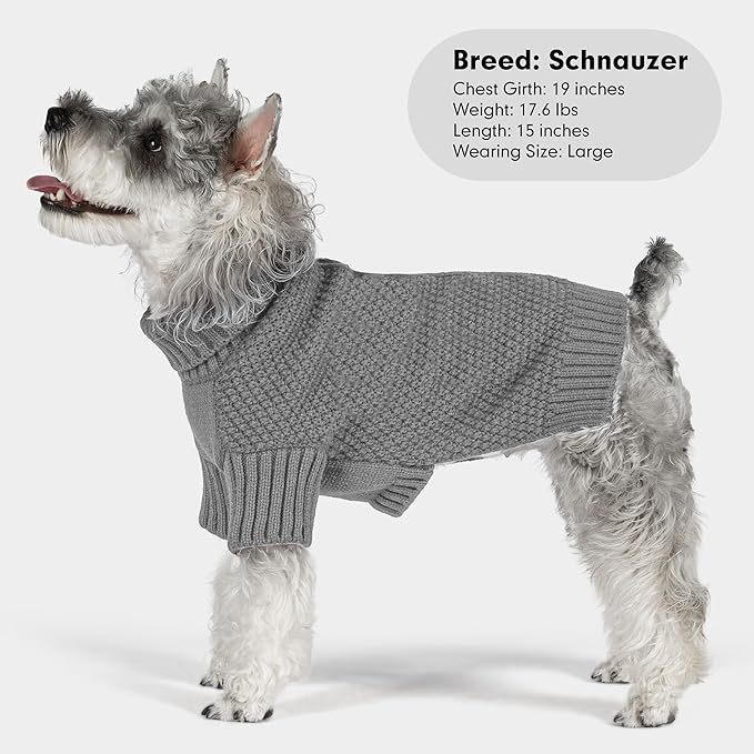 cyeollo Dog Sweater Turtleneck Knitted Sweaters with Leash Hole Soft Knitwear Warm Dog Clothes for Medium Dogs, Grey XXL