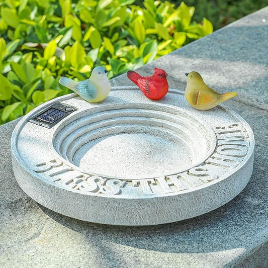 MUMTOP Bird Baths for Outdoors, Outdoor Garden Birdbath Bowl Resin Bird Baths and Feeder with Solar Birds Ornament for Outside Yard Table Decor
