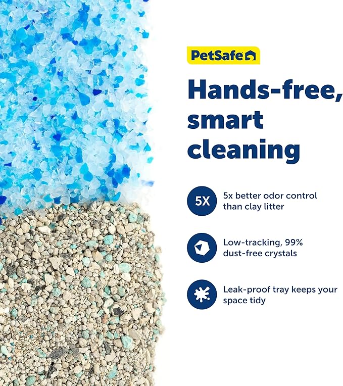 PetSafe ScoopFree Crystal Smart Self-Cleaning Automatic Litter Box - Uncovered Motion-Sensing Cat Box with Integrated Health Counter & App - Includes 1 Disposable Crystal Litter Tray