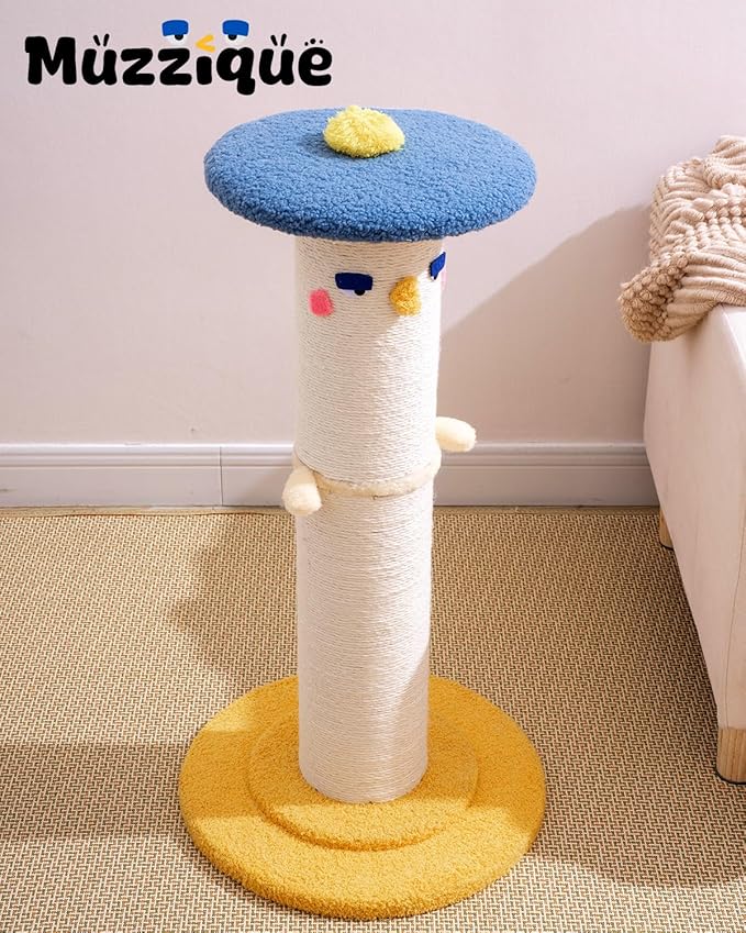 Cat Scratching Post, 31 in Tall Thicker Scratch Post w/Perch, Full Strectch for Indoor Cats, Adult/Kitten/Kitty Scratcher Sisal Rope, Large Play Toy Stand, Cute Adjustable Heights Furniture Protector