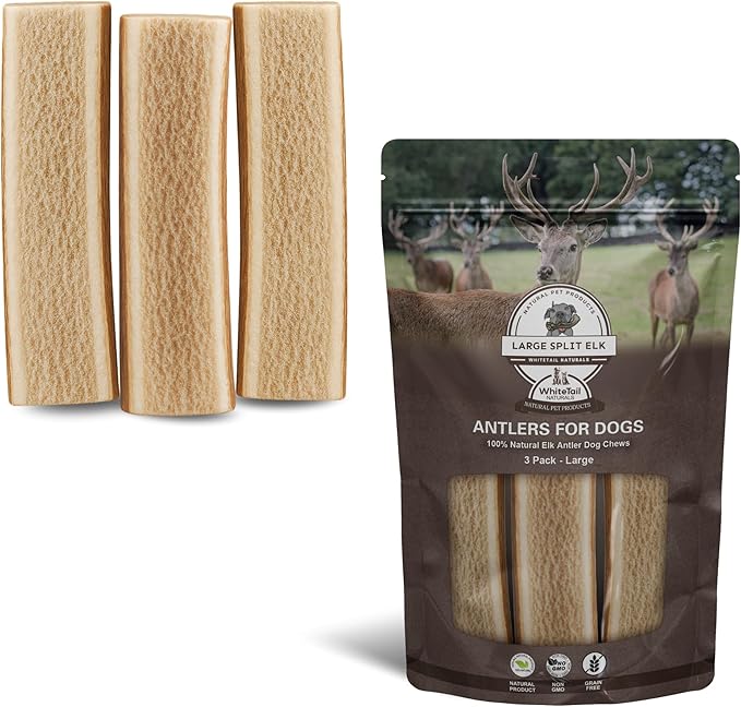 WhiteTail Naturals - Split Elk Antlers for Large Dogs - (3 Pack-Large) - Antler Dog Chews - Long Lasting Dog Chew Bone for Aggressive Chewers