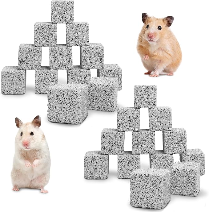 Hamiledyi 24 PCS Chinchilla Chew Toys Lava Blocks Hamster Chew Toys for Teeth Grinding Square Stone Mineral Calcium Stone for Bunny Rabbit Hamster Chinchillas Squirrel and Other Small Animals