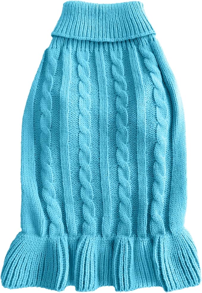 CHBORCHICEN Small Dog Sweaters Knitted Pet Cat Warm Dog Sweatshirt Winter Clothes Kitten Puppy Sweater (XS, Dress-Sky Blue)