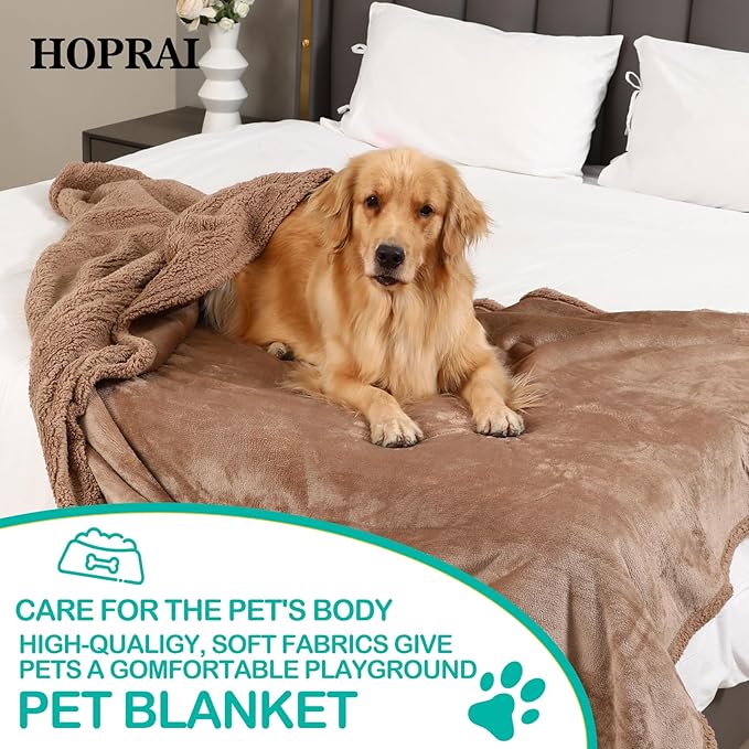 Waterproof Pet Blanket for Medium Large Dogs Washable Fluffy Thick Jacquard Shag Fleece Warm Sherpa Pet Blanket Cats Puppy Couch Protection (Light Coffee XL57*85inches)