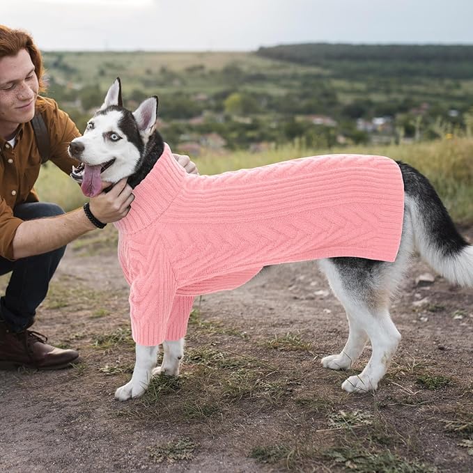 ASENKU Dog Sweater, Dog Sweaters for Medium Dogs, Warm Pullover Doggie KnitTurtleneck Warm Clothes for French Bulldog, Boston Terrier（Pink, L）