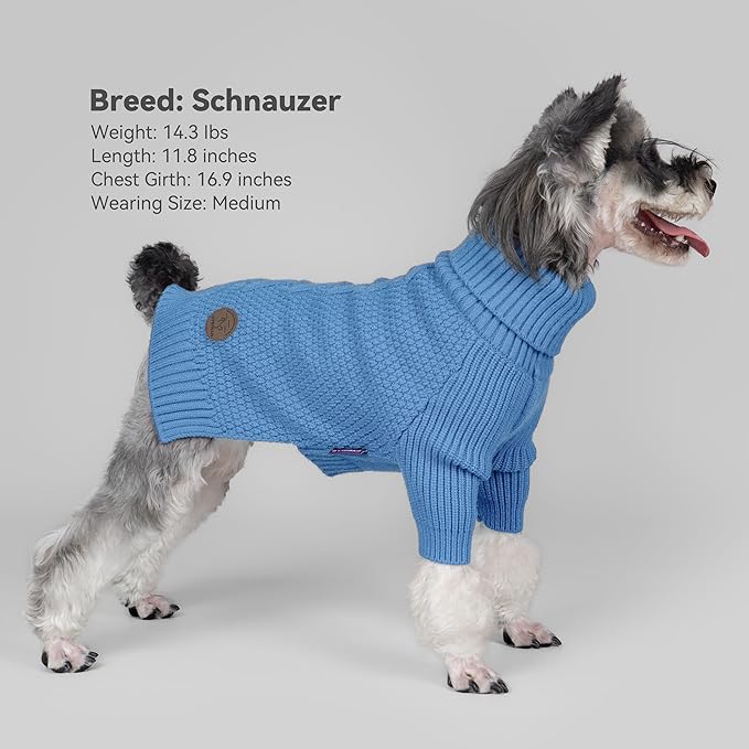 cyeollo Dog Sweaters for Medium Dogs Boy, Stretchy Warm Turtleneck Doggy Clothes for Fall Winter, Thermal Knit Pet Apparel with Sleeves, Blue XL