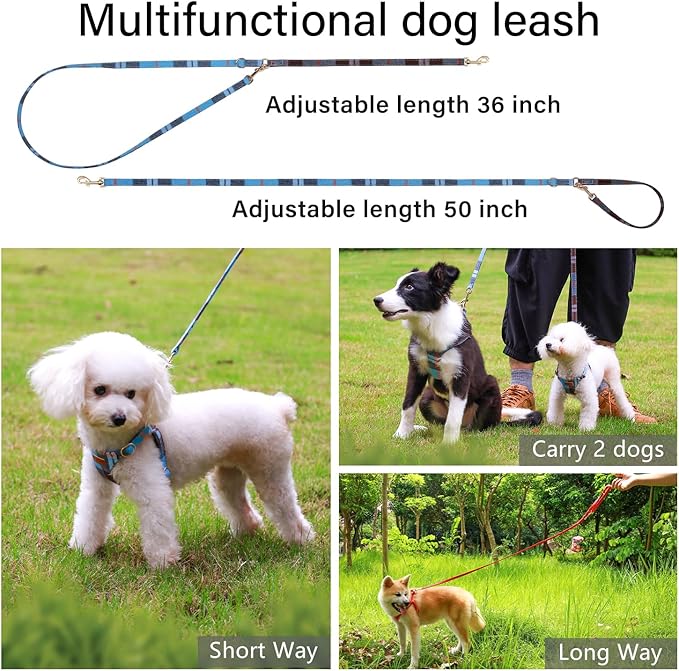 CHEDE No Pull Puppy Harness and Multifunction Dog Leash Set- 8 Colors Soft Adjustable No Choke Escape Proof Cute,Lightweight Pet Vest Harness for Small and Medium Dog (S, Blue Grid)