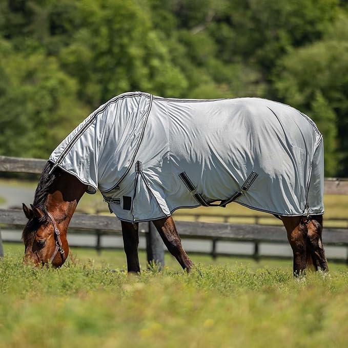 Equinavia Aktiv Athletic Detachable Neck Fly Sheet | Ultralight Poly Fabric | Extended Protection - Silver Gray - 72 in