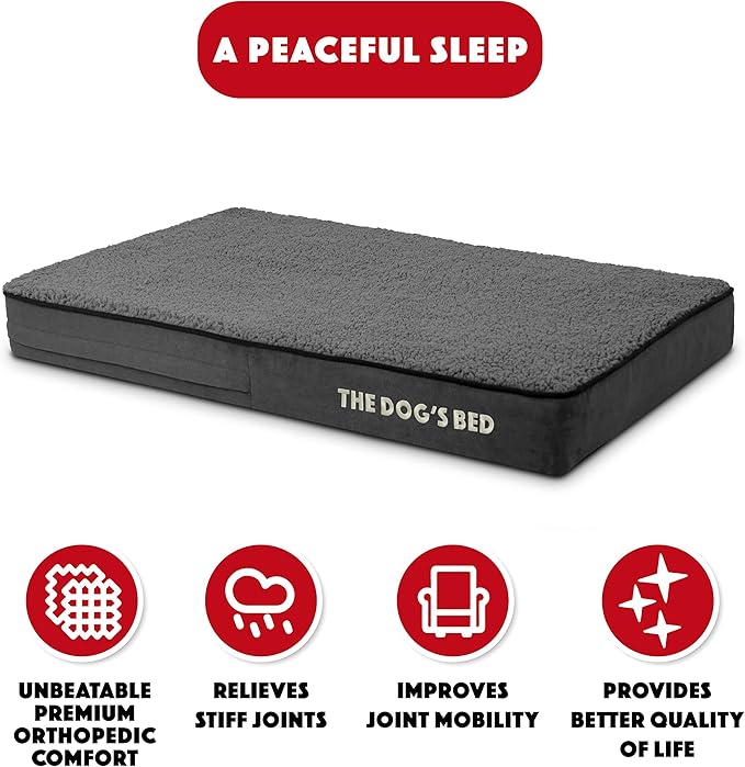 The Dog’s Bed Orthopedic Memory Foam Dog Bed, Dark Grey Plush Medium, Pain Relief for Arthritis, Hip & Elbow Dysplasia, Post Surgery, Lameness, Supportive, Calming, Waterproof Washable Cover