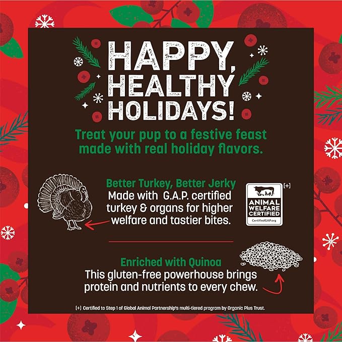 Earth Animal Wisdom Air Dried Jerky - Seasonal Holiday Feast Premium Natural Jerky Strips Dog Treats - 4 oz Bag