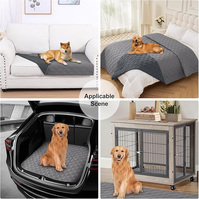 Smiry Waterproof Dog Blanket, 82x120 Inch Soft Pet Bed Cover Reversible, Washable Sofa Couch Furniture Protector for Small Medium Large Dog Puppy Cat, Geometric, Grey/Dark Grey