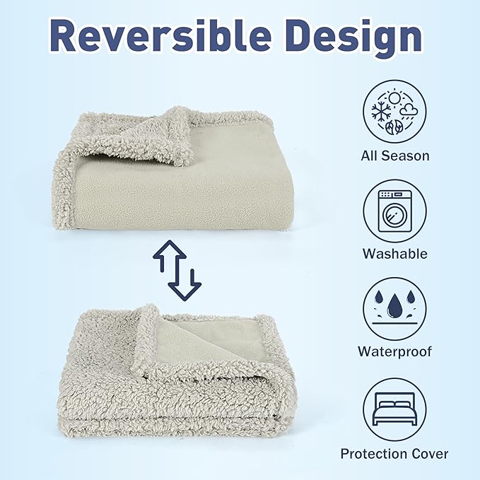 Kritter Planet Waterproof Bed Blanket for Couples, Washable Stain Proof Pad Bed Cover, Reversible Leakproof Protector, Liquid Pee Proof Blanket for Couch Sofa, 80x90 inch, King Size