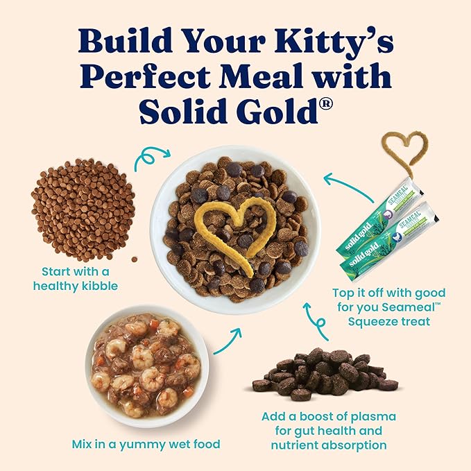 Solid Gold Wet Cat Food Shreds in Gravy - Canned Cat Food Made w/Real Tuna & Shrimp - Five Oceans Grain Free 16ct/6oz Can
