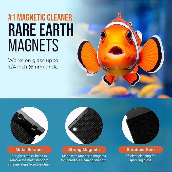 FLIPPER Float Nano Magnetic Aquarium Cleaner – 2-in-1 Flip Scrubber and Scraper, Floating Design with Strong Magnets for Algae and Debris Removal on Small Glass Tanks up to 1/4" (6mm)