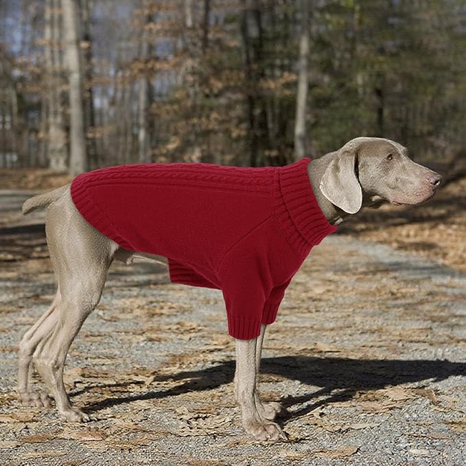 SAWMONG Dog Sweater for Small Dogs, Turtleneck Knitted Pullover Sweatshirt, Classic Winter Warm Pet Sweater for Boy Girl Cat Sweater (Red, S)