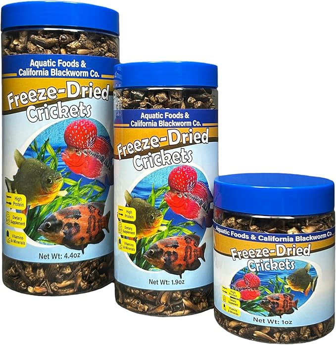 Aquatic Foods Inc. Crickets, Freeze Dried Crickets for Large Tropical Fish, Monster Fish, Reptiles, Turtles, Tortoises, Frogs, Hamsters, Birds, Rodents 3oz Canister