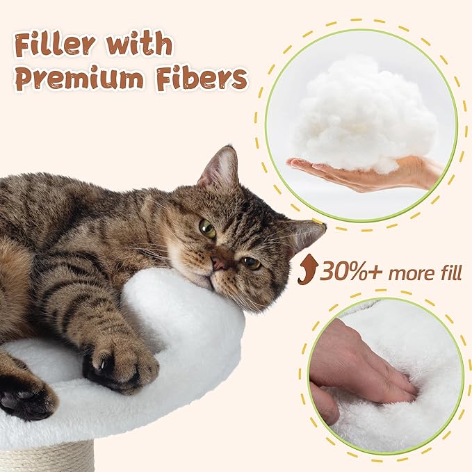 Fantasreen Cat Scratching Post 25'' Cat Scratcher Tall, Scratching Posts for Indoor Cats with Cat Toy, Interactive Ball for Kittens Adults Cats White
