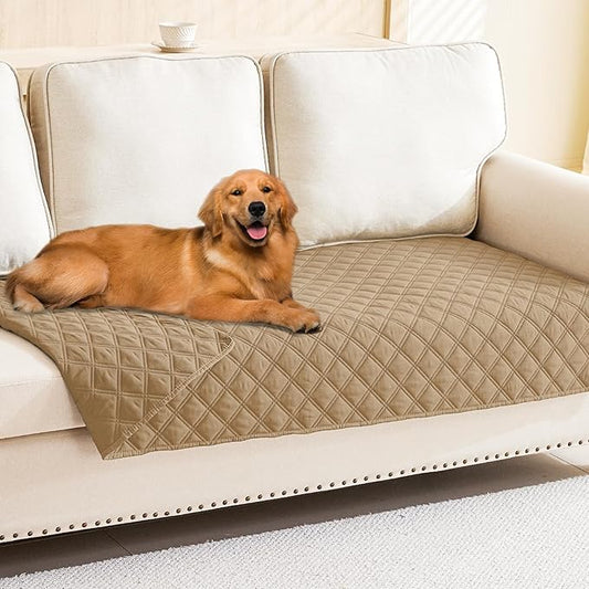 Smiry Waterproof Dog Bed Cover Pet Blanket, Soft Washable Dog Blanket for Furniture Bed Couch Sofa Reversible, Checkered (40"x90", Camel/Camel)