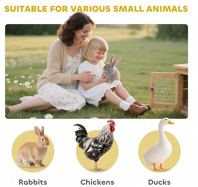 PawHut 48" Wooden Rabbit Hutch Bunny Cage with Waterproof Asphalt Roof, Fun Outdoor Run, Removable Tray and Ramp, Grey