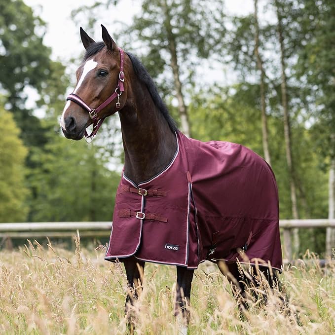 Horze Glasgow Light Weight Waterproof Turnout Horse Sheet (No Fill) - Burgundy - 75 in