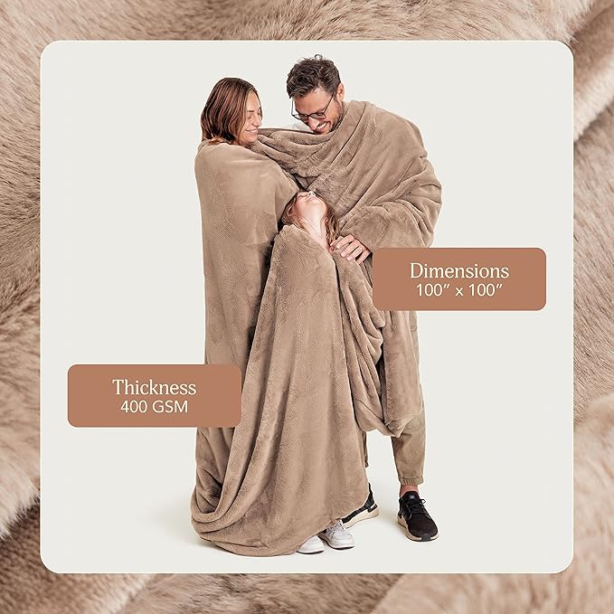 UnHide Cuddle Puddle - Faux Fur Blanket - Oversized, Lightweight, Extra Soft Blanket - Machine Washable - Add a Layer of Softness to Any Bed or Couch - 100” x 100” - Mocha Shar Pei