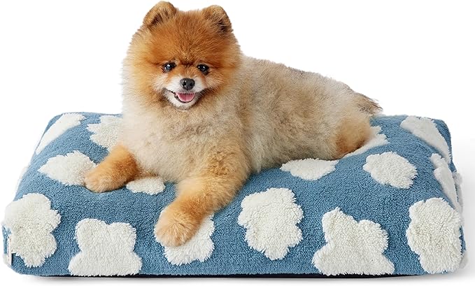 LE SURE Cute Small Dog Bed-Thick Shredded Chopped Foam Pet Puppy Bed Indoor with Removable Washable Cover, Modern Fuzzy Plush & Anti Slip Bottom, Blue