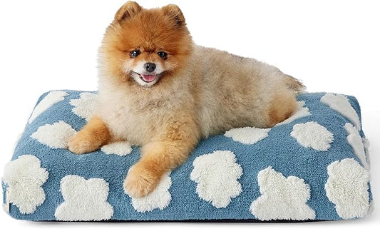 LE SURE Cute Small Dog Bed-Thick Shredded Chopped Foam Pet Puppy Bed Indoor with Removable Washable Cover, Modern Fuzzy Plush & Anti Slip Bottom, Blue