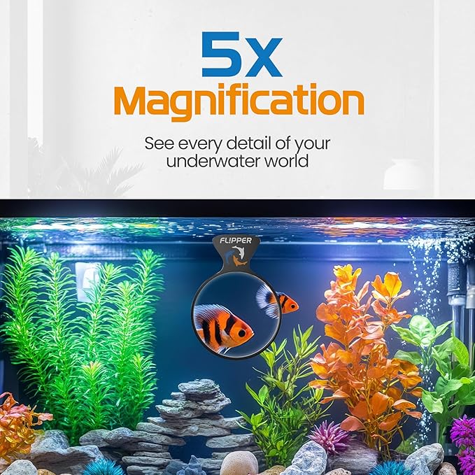 Flipper DeepSee Viewer MAX 5" Black - Coral and Fish Magnifier for Reef Tank and Freshwater Aquarium Photography and Videography - Magnetic Magnifying Glass