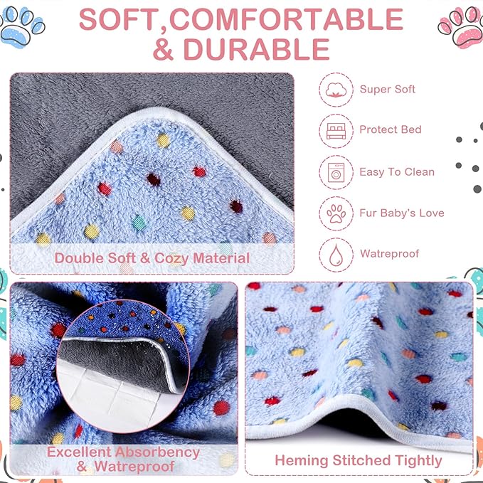 Tudomro 8 Pcs Guinea Pig Blankets Absorbent Washable Animal Fleece Bedding Cage Liners Waterproof Reusable Pet Pee Sleep Mat Pad Cover for Chinchilla Hamster Ferret(Dot,12 x 12 Inch)