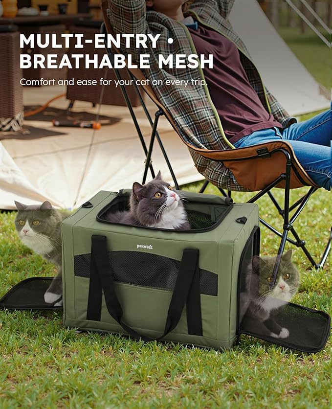 Pecute Cat Carrier Stale, Pet Carrier Breathable and Portable, Cat Carriers Bag with Scientific Hidden Partition, Carriers for Cat Under 11lbs, Dog Carrier Suitable for Travel and Outing, Green