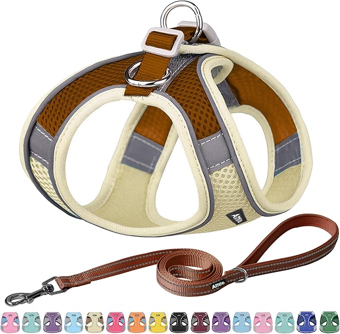 AIITLE Dog Harness, Summer No-Pull Cat Harness with a Leash, Adjustable Reflective Dog Vest, Cat Harness Escape Proof, Outdoor Walking, Camping for Extra Small Dogs and House Cats Beige XXXS