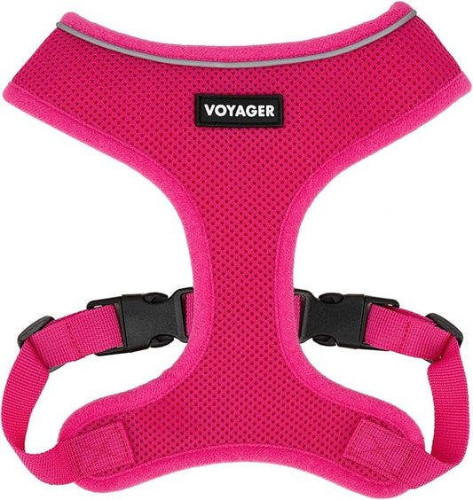 Best Pet Supplies Voyager Mesh Dog Breathable Harness Reflective Stitching, All Weather Adjustable for Walking Training, or Running - Heavy Duty & Durable, 220 Style (Fuchsia), XS
