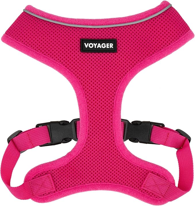 Best Pet Supplies Voyager Mesh Dog Breathable Harness Reflective Stitching, All Weather Adjustable for Walking Training, or Running - Heavy Duty & Durable, 220 Style (Fuchsia), S