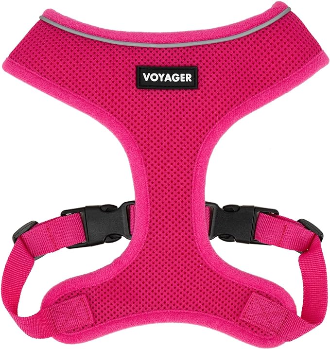 Best Pet Supplies Voyager Mesh Dog Breathable Harness Reflective Stitching, All Weather Adjustable for Walking Training, or Running - Heavy Duty & Durable, 220 Style (Fuchsia), L