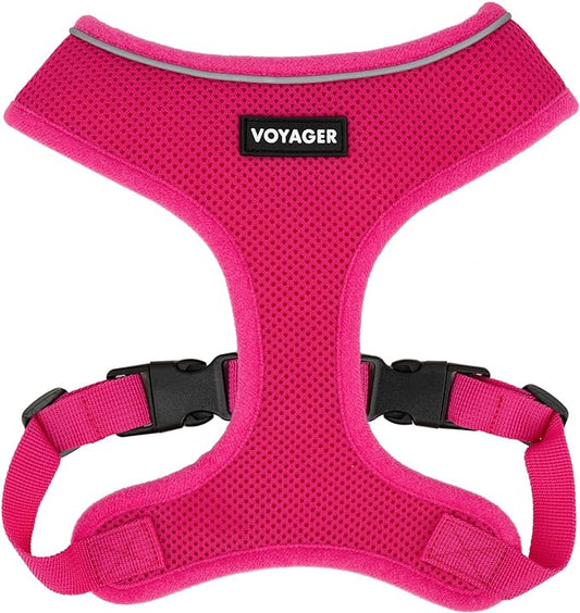 Best Pet Supplies Voyager Mesh Dog Breathable Harness Reflective Stitching, All Weather Adjustable for Walking Training, or Running - Heavy Duty & Durable, 220 Style (Fuchsia), L