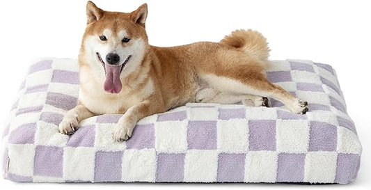 LE SURE Dog Beds Large Sized-Thick Shredded Chopped Foam Pet Bed Indoor with Removable Cover, Cute Modern Fuzzy Plush & Anti Slip Bottom, Purple