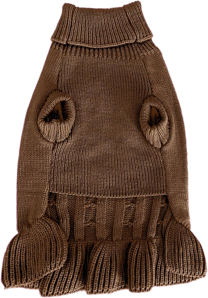 CHBORCHICEN Small Dog Sweaters Knitted Pet Cat Warm Dog Sweatshirt Winter Clothes Kitten Puppy Sweater (M, Dress-Brown)