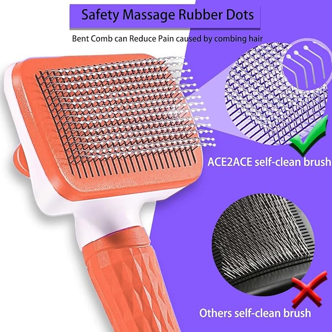 Self Cleaning Slicker Brush, Dog Cat Bunny Pet Grooming Shedding Brush, Easy to Remove Loose Undercoat, Pet Massaging Tool Suitable for Pets with Long or Short Hair (Red)