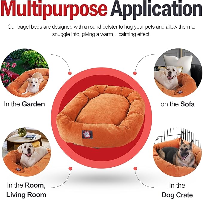 Majestic Pet 52 Inch Micro Velvet Calming Dog Bed Washable 52x35x11 (inch) – Cozy Soft Round Donut Dog Bed with Spine for Head Support - Pet Bed X- Large – Orange
