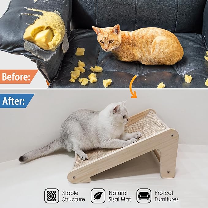 PETKARAY Sisal Cat Scratcher Ramp, L Shaped Scratching Post and Scratch Pad for Indoor Cats, Wall Furniture Protector(Small)