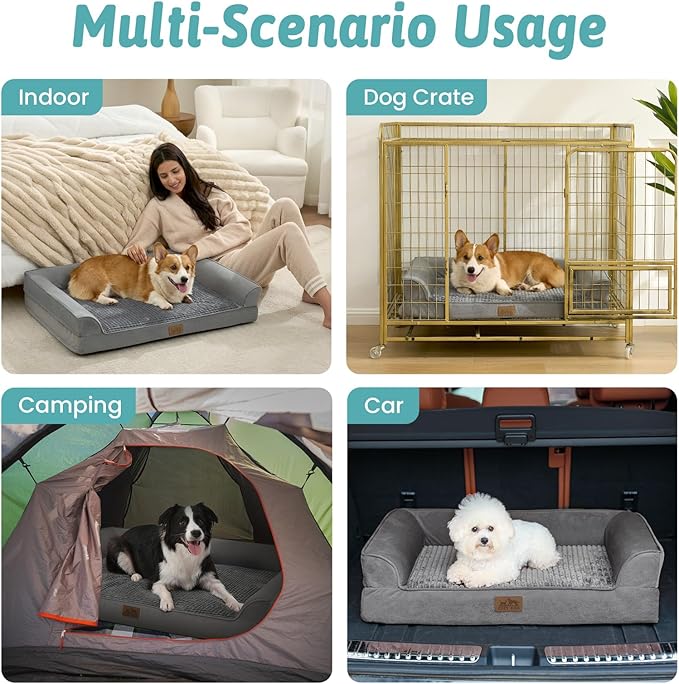 Dog Beds for Extra Large Dog, XXL Bolster Pet Couch with Waterproof Lining, Egg Crate Foam Sofa for Pets Up to 150 lbs, U-Shaped, 48x35x8 inch, Grey