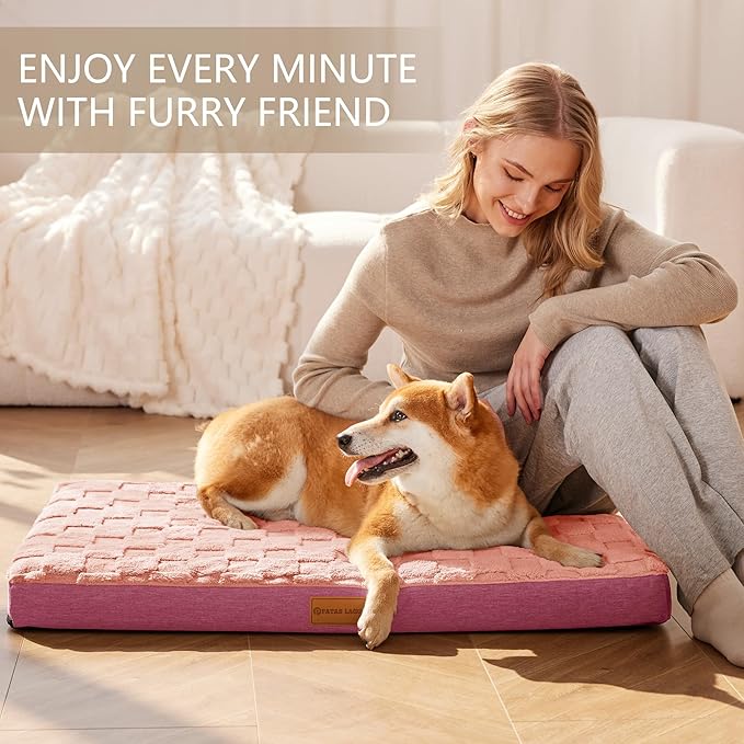 Patas Lague Orthopedic Dog Bed for Small Dogs 20''X15'', Waterproof Soft Warm Comfortable Egg Crate Foam Small Pet Beds Mat with Removable Washable Cover and Nonskid Bottom, Pink