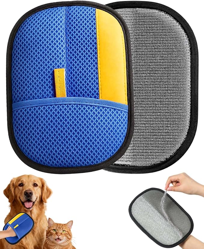 Pet Hair Removal Glove, Thickened Electrostatic Pet Hair Remover Glove for Cats & Dogs, Reusable Powerful Cat Grooming Gloves, Pet Hair Remover Tool for Clothing, Couch, Furniture, Car Seats (Blue)