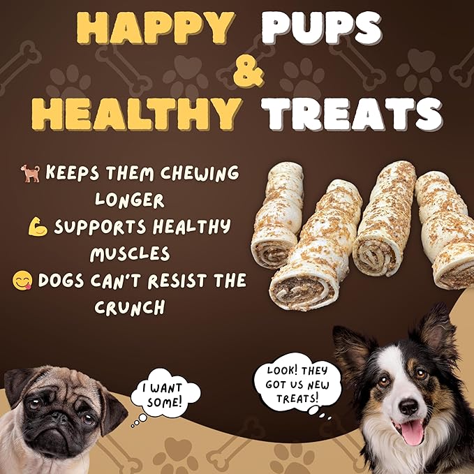 Woofley's 5-6" Bully Dusted Beef Cheek Roll - (5 Count)- Beef Cheek Rolls for Dogs - Long Lasting Natural Dog Chews