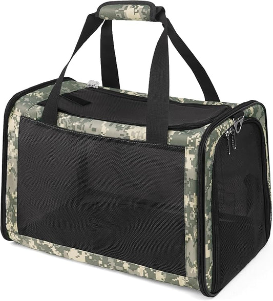 Cat Carrier Soft 25lbs Two Loading Pet Carriers Portable Small Dog Puppy Airline Approved Carrier with Side Pockets Foldable Portable for Outdoor Car Digital Grey