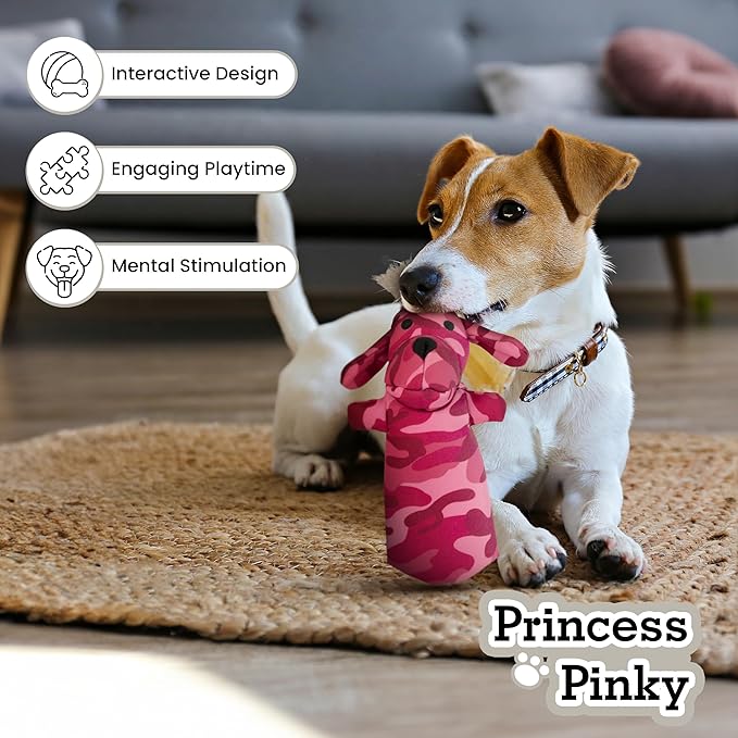 Eco-Friendly Durable Crinkle Cat & Dog Toy for Playing, Teething and Exercise - Pinky, Pink Camo, No Squeaker, No Stuffing (Safe for Pets/Kids)