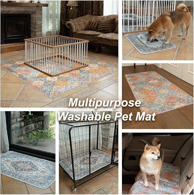 nunubaby Washable Pee Pads for Dogs, Stylish, Non-Slip and Leak-Proof Pee Pads. Reusable Potty Pads for Dogs for Crates and Floors.(Cream/Multi, 24" x48" )