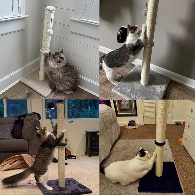 Dimaka 34" Height Tall Cat Scratching Post, Claw Scratcher with Sisal Rope and Covered with Soft Smooth Plush, Vertical Scratch [Full Strectch] (Light Brown, 34 inches for Large Cats)