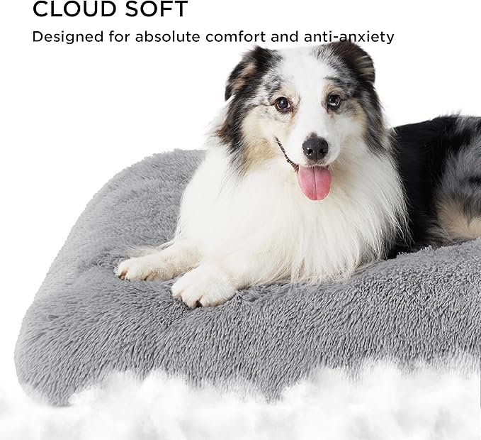 Bedsure Washable XXL Dog Bed for Crate, Faux Fur Dog Crate Pad for Large Breed, Fulffy Soft Comfort Dogs Sleeping Mat, Anti-Slip Pet Kennel Pad, 48" x 29", Grey